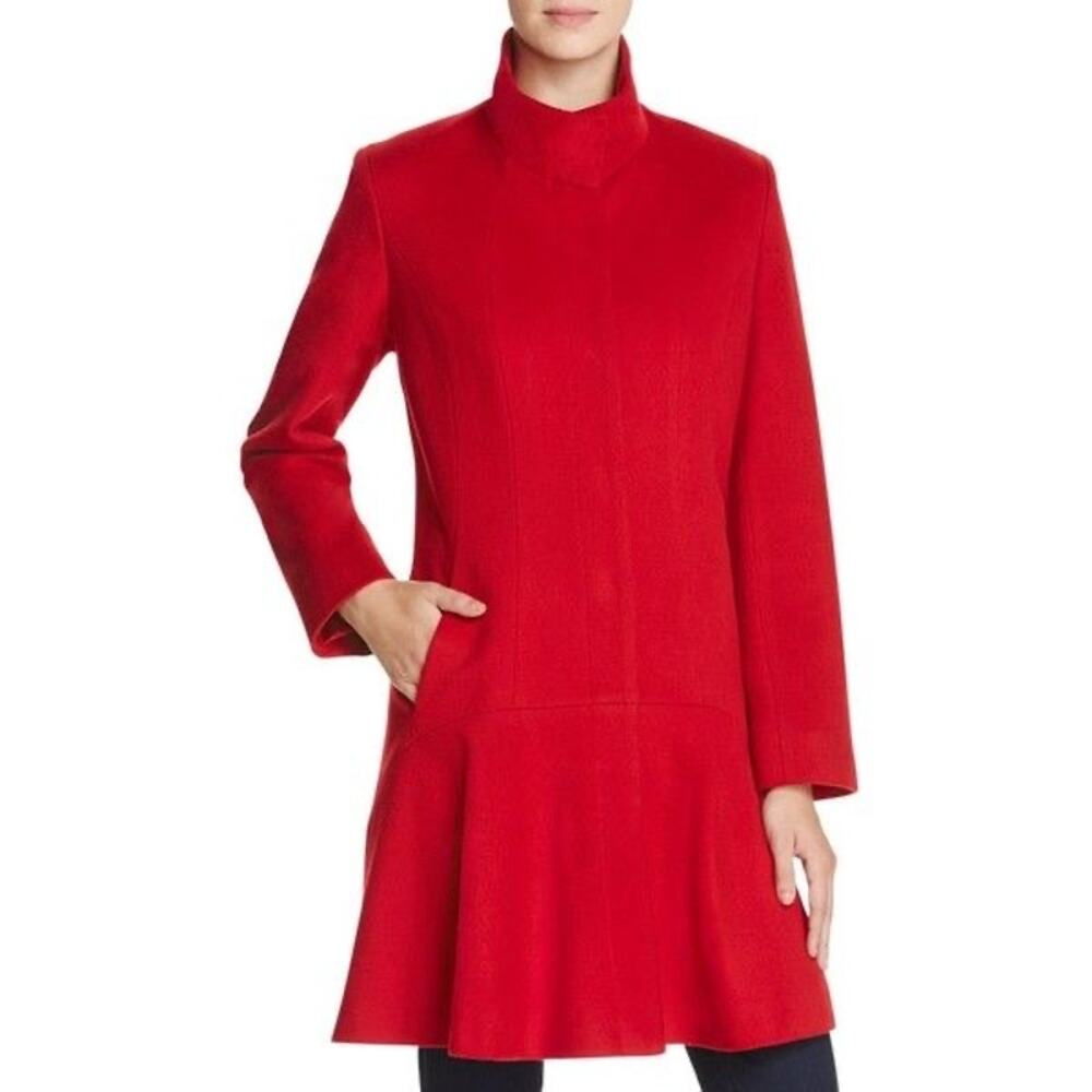 Sofia Cashmere Red Funnel Neck Wool Cashmere Coat… - image 1